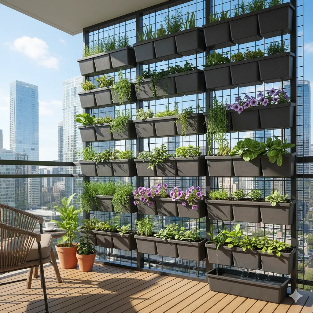 Modular vertical planter system for balconies