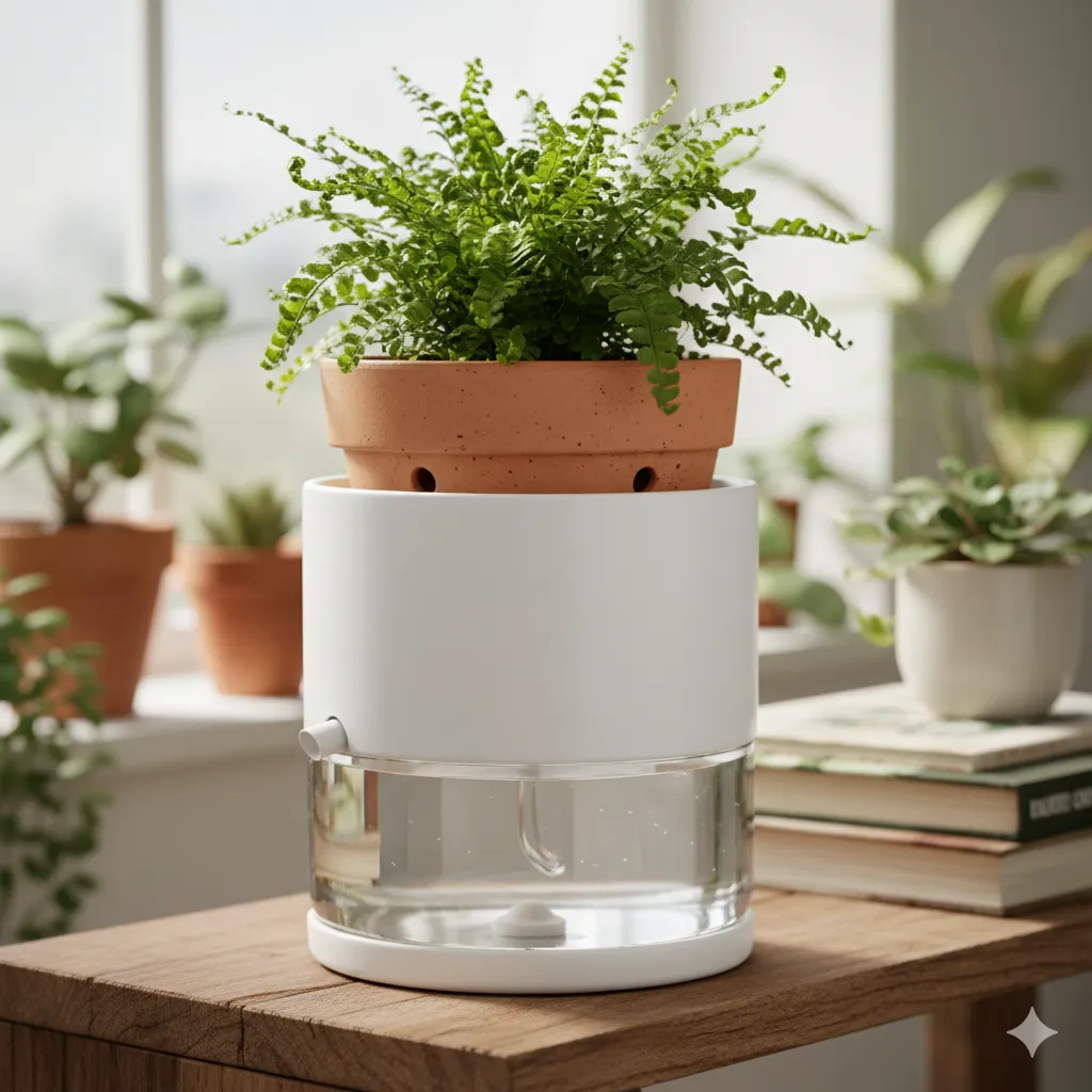 Self-watering container with drainage system